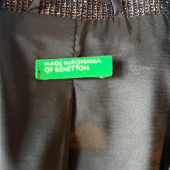 United Colors of Benetton Italian Brown Tweed Wool Silk Tailored Blazer 38 US 4 - Picture 2 of 6